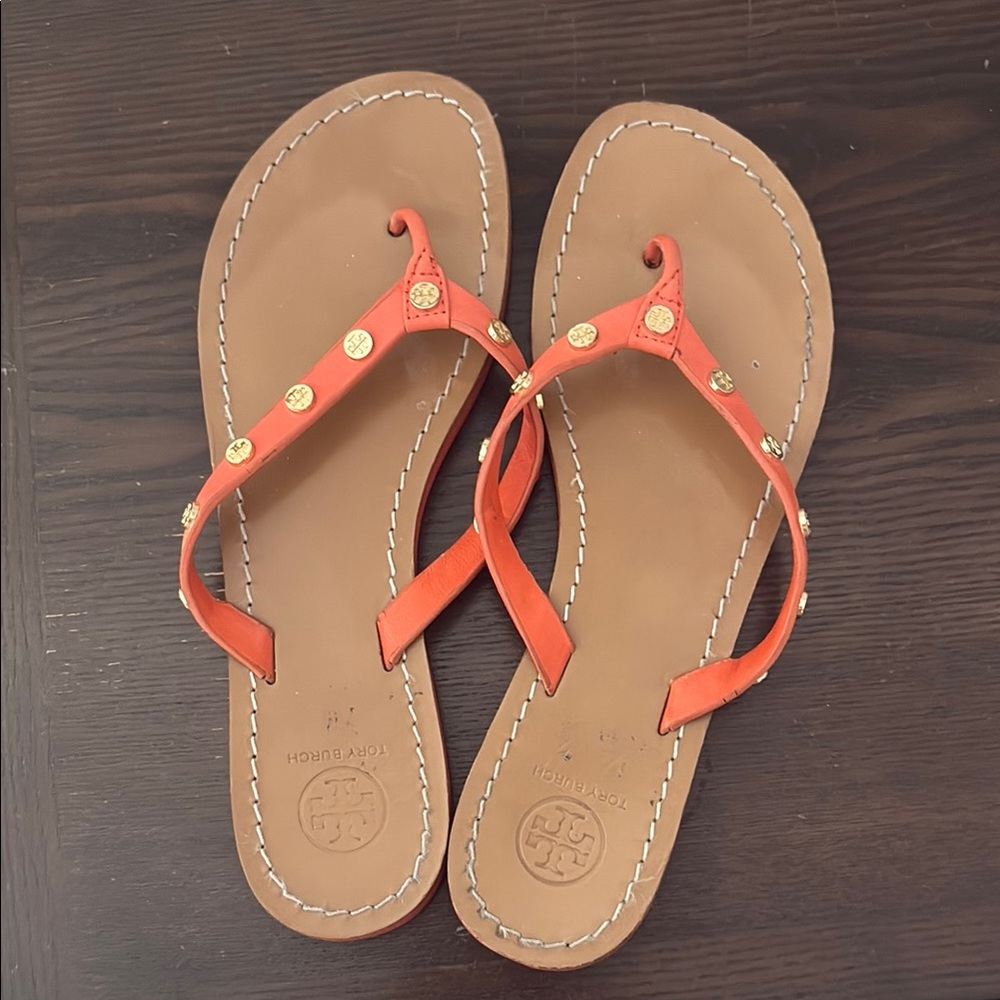 Tory Burch Gold and Orange Sandals with Chic Design